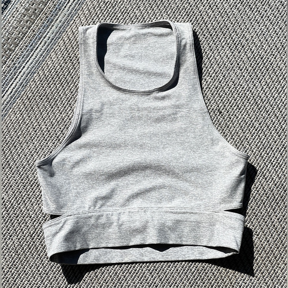 OUTDOOR VOICES Light Gray/White Heather Sporty Crop Top High Neck